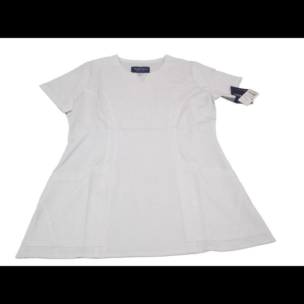 Marvella Womens White Uniform Medical Scrub Top Nurse Hospital Work Wear XXS